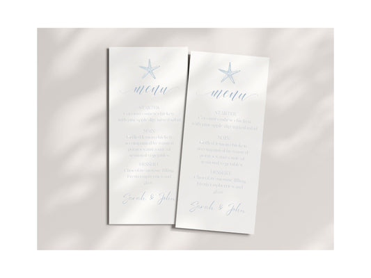 Beach Wedding Menu Card