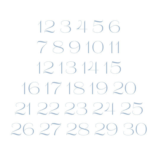 Dusty Blue Minimalist Table Numbers for Weddings and Events