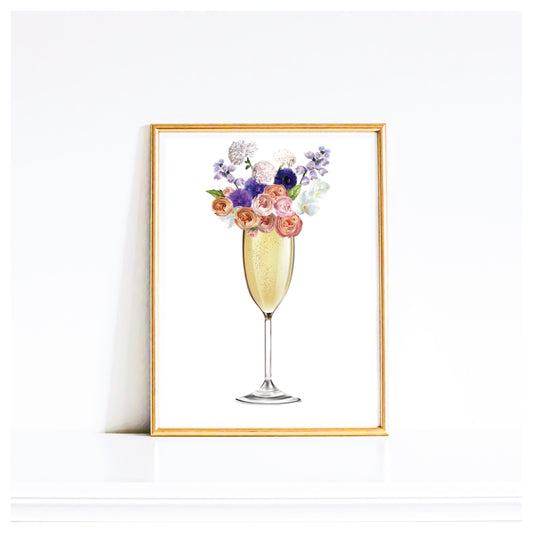 Champagne Glass with Flowers - Digital Art Wall Decor - Gallery360 Designs