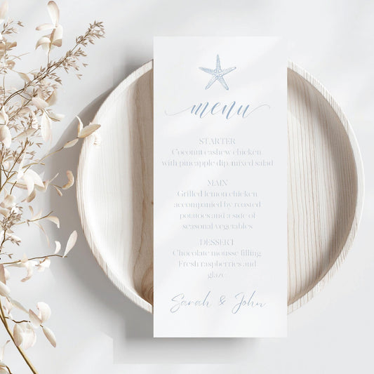 Beach Wedding Menu Card
