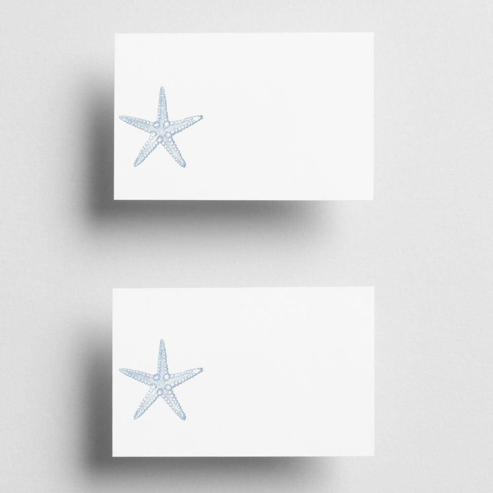 Dusty Blue Starfish Place Cards, Beach Wedding Gallery360 Designs