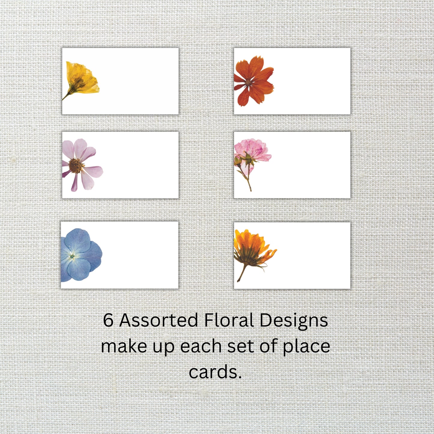 Place Cards with Pressed Flower Illustrations for Weddings, Showers, and Dinner Parties, Set of 30