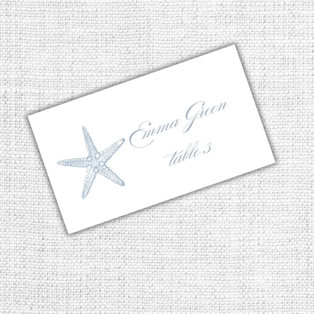 Dusty Blue Starfish Place Cards, Beach Wedding (Copy) Gallery360 Designs