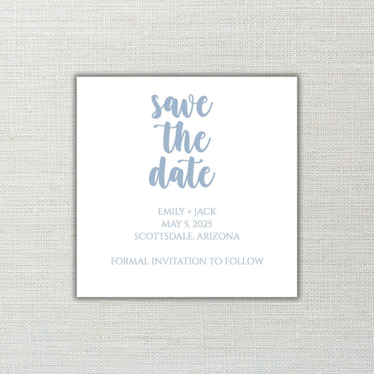 Dusty Blue Save the Date Card for Weddings and Events,  Square Save The Date Cards with Envelopes