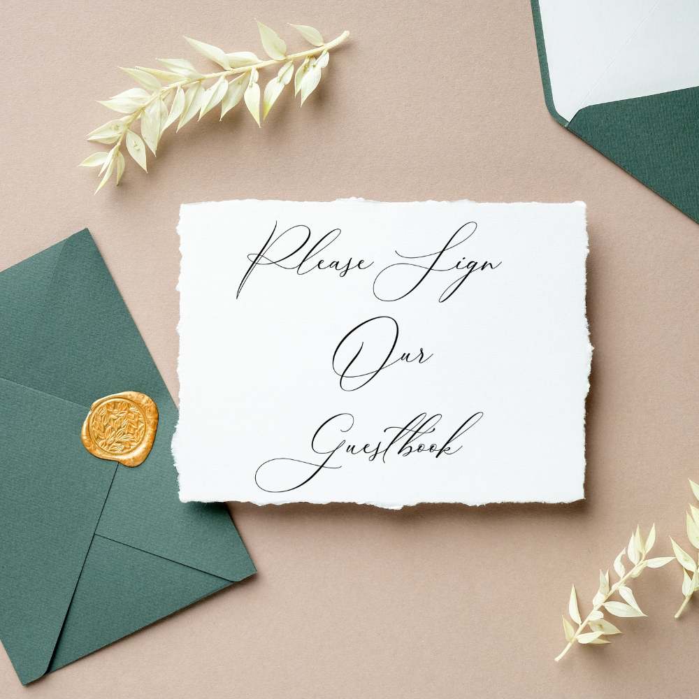 Guestbook Wedding Sign, Guestbook Table Sign, Deckle Edge Guestbook Wedding Sign, 5 x 7