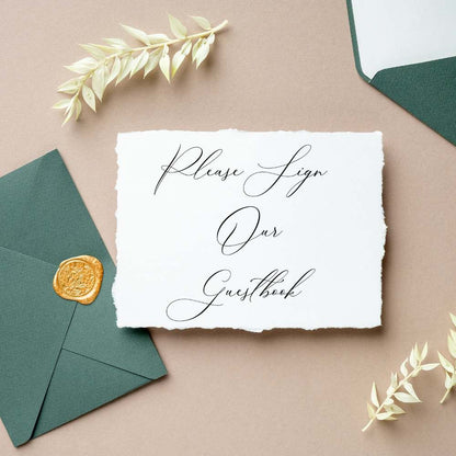 Guestbook Wedding Sign, Guestbook Table Sign, Deckle Edge Guestbook Wedding Sign, 5 x 7