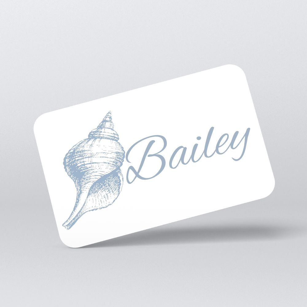 Dusty Blue Shell Place Cards, Beach Wedding Gallery360 Designs