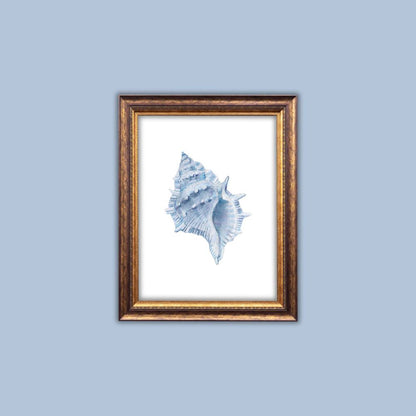 Blue Watercolor Seashell Printable Wall Art – Coastal Digital Download (16x20)