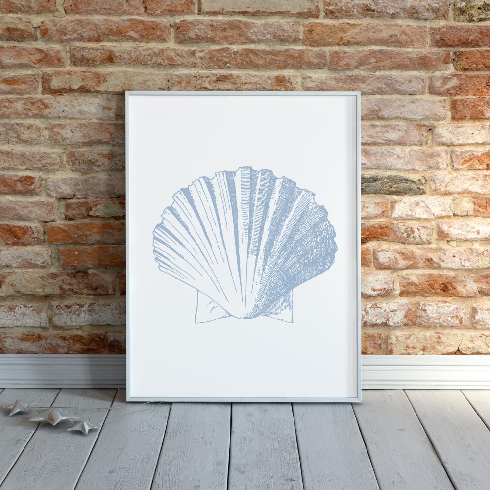 Coastal Seashell Wall Art Set,  Digital Prints, Nautical Shell Decor, Beach House Printable, Set of 3,  Instant Download, Dusty Blue, 16x20