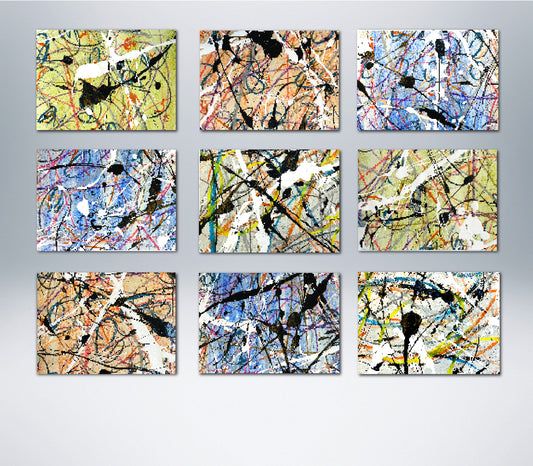 Abstract Splatter Painting, Set of 9