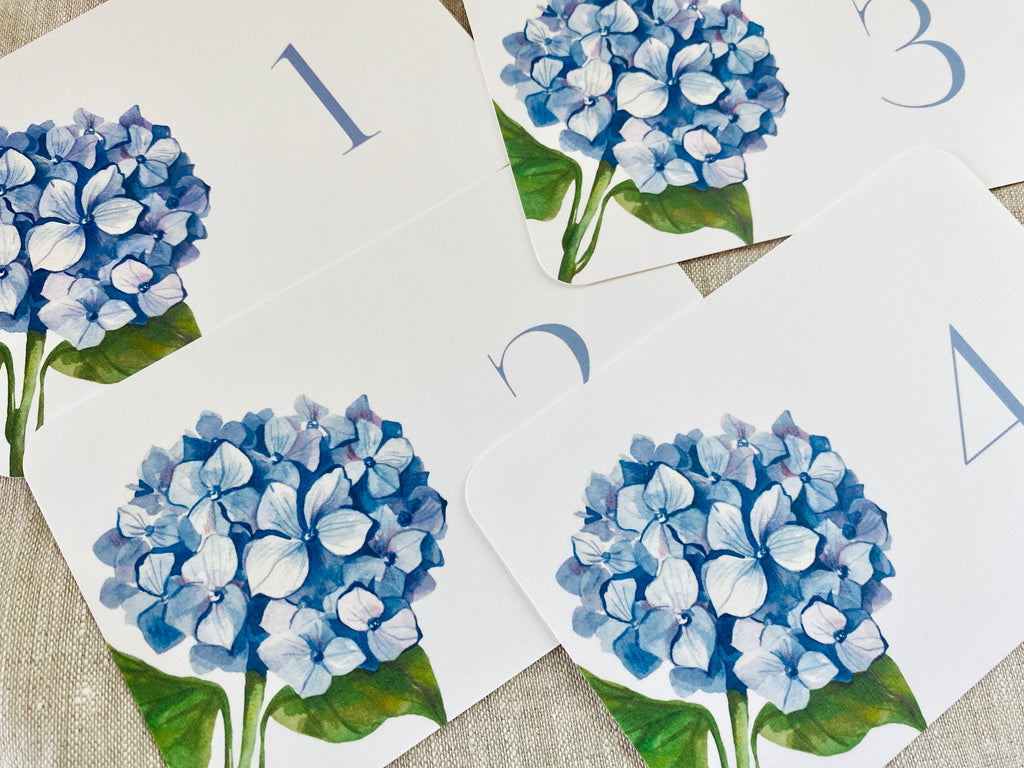 Blue Hydrangea Table Numbers, 1 - 10
