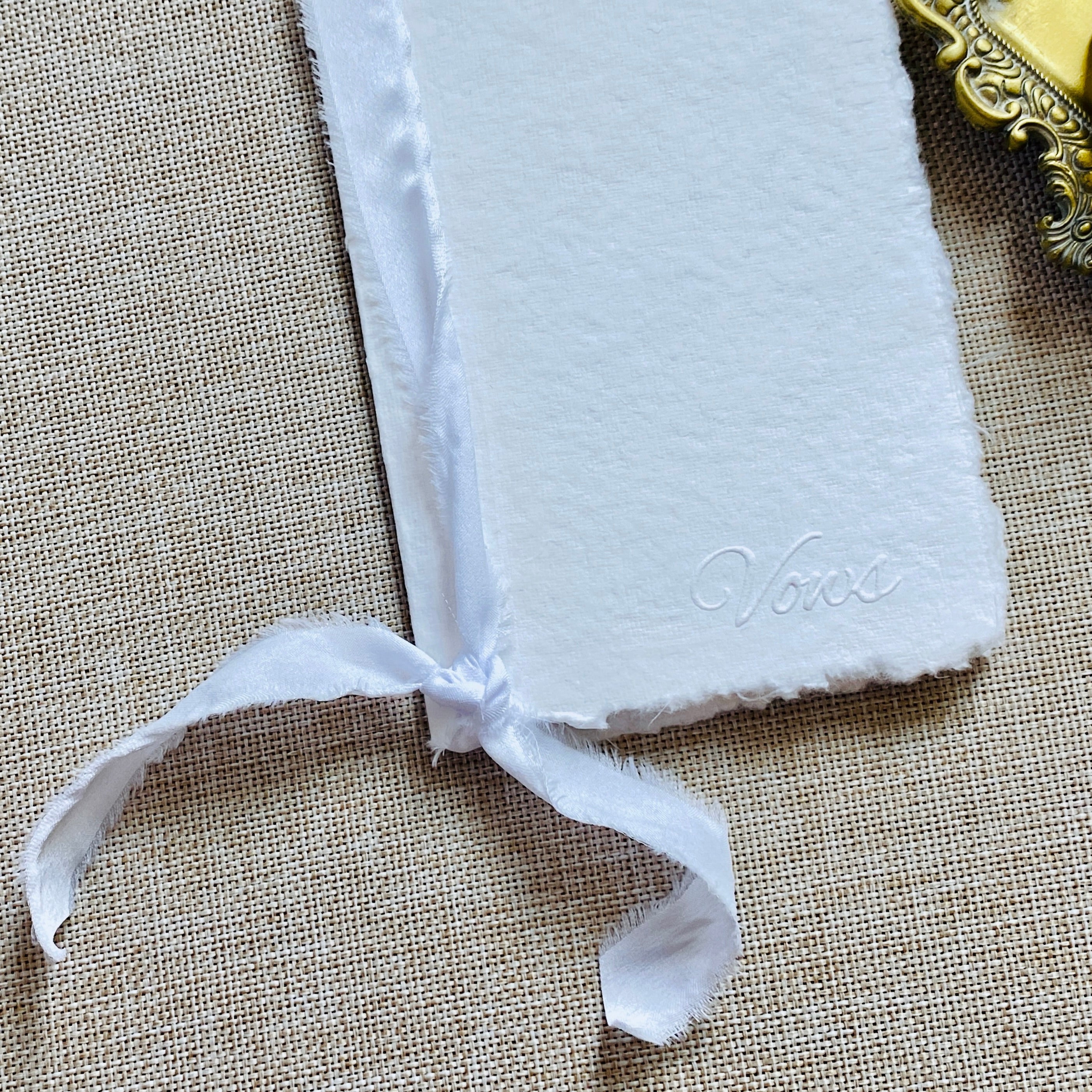Minimalist Vow Books – Handmade Deckle Edge Paper – Embossed "Vow" Cover – Wedding Ceremony Keepsake – Set of 2