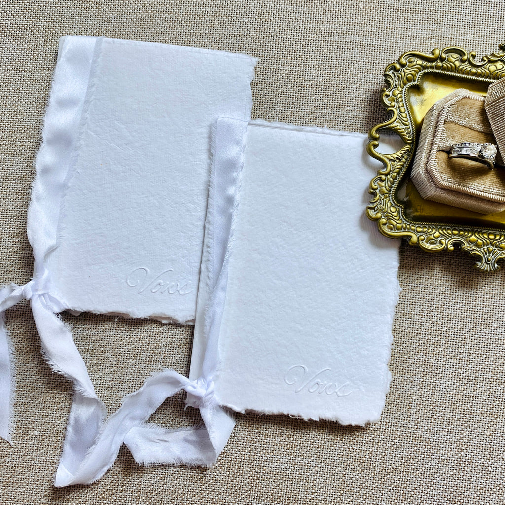 Minimalist Vow Books – Handmade Deckle Edge Paper – Embossed "Vow" Cover – Wedding Ceremony Keepsake – Set of 2