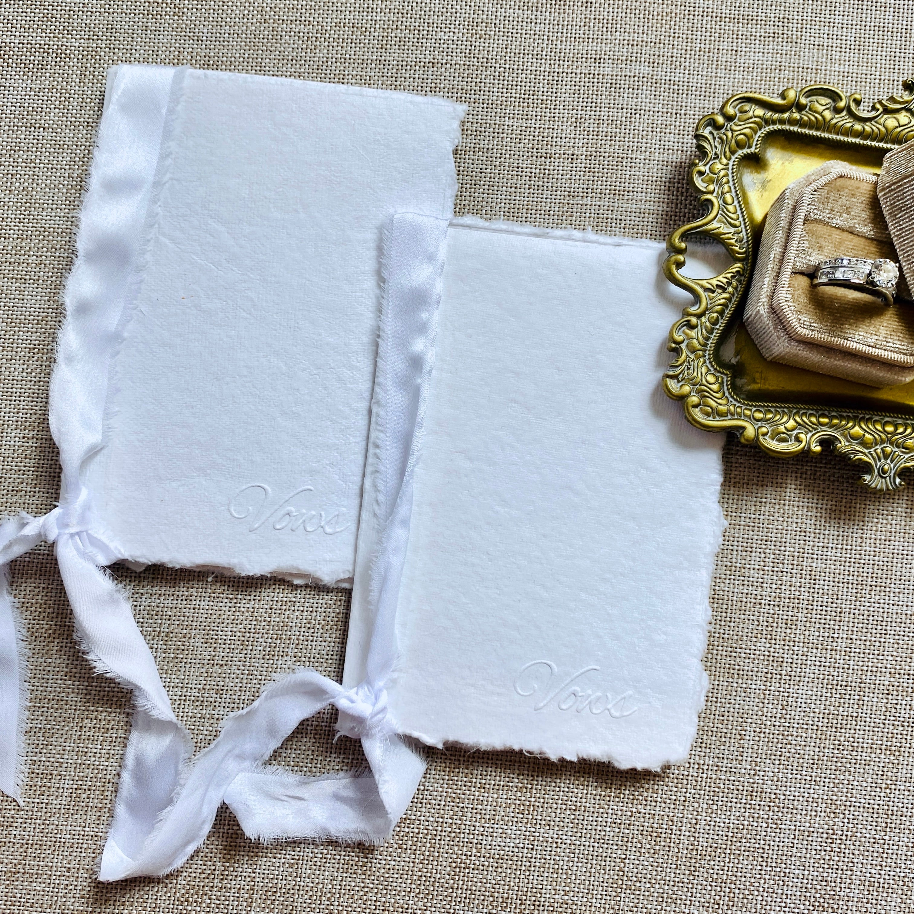 Minimalist Vow Books – Handmade Deckle Edge Paper – Embossed "Vow" Cover – Wedding Ceremony Keepsake – Set of 2
