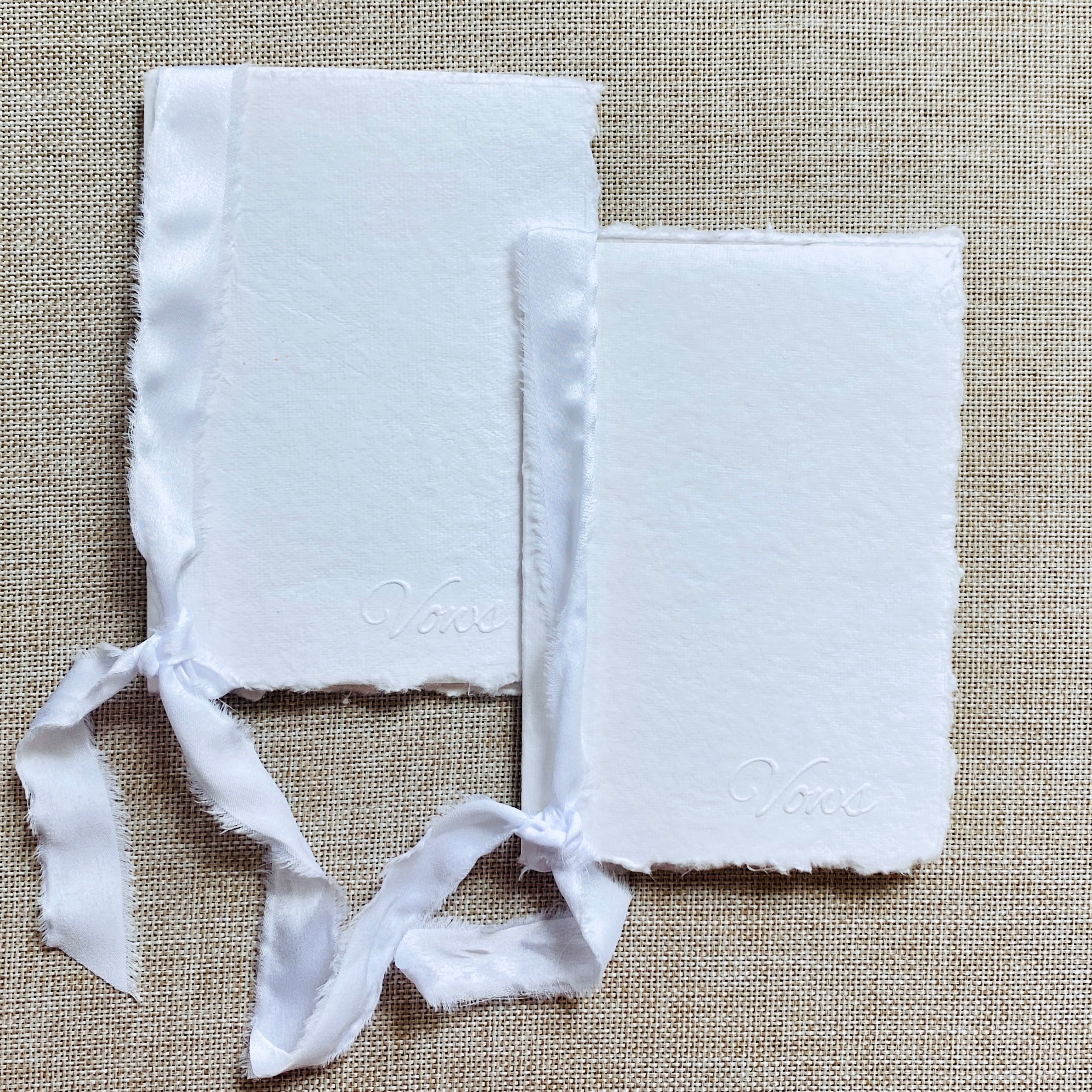 Minimalist Vow Books – Handmade Deckle Edge Paper – Embossed "Vow" Cover – Wedding Ceremony Keepsake – Set of 2