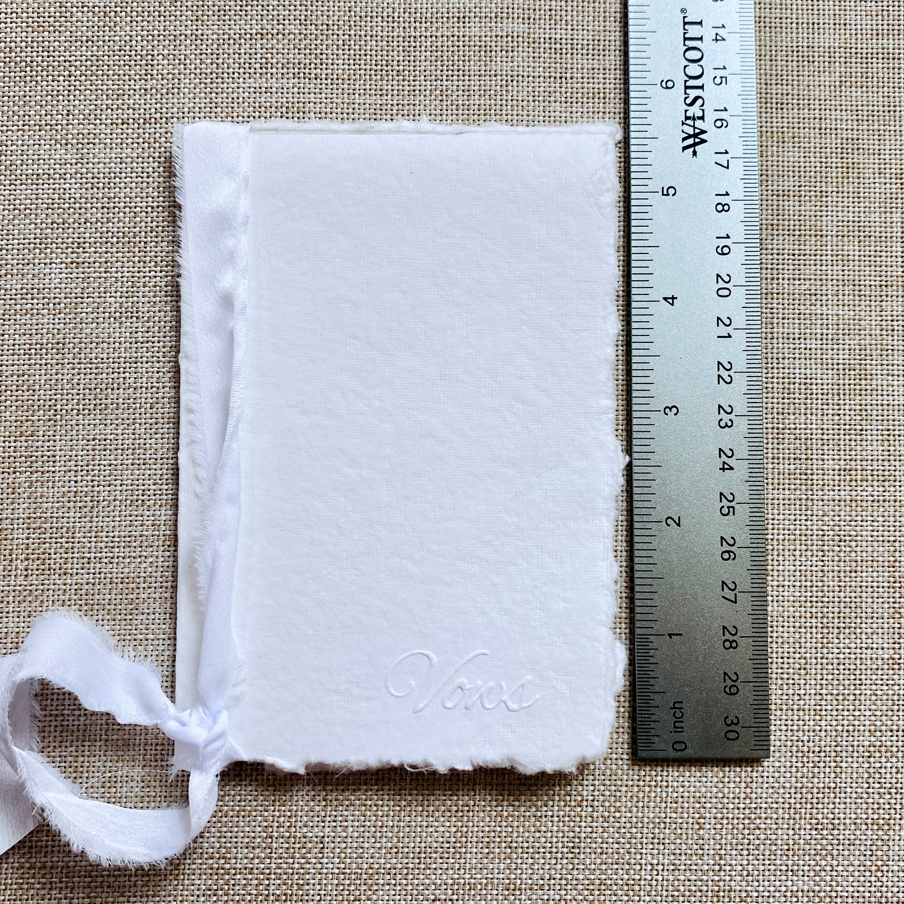 Minimalist Vow Books – Handmade Deckle Edge Paper – Embossed "Vow" Cover – Wedding Ceremony Keepsake – Set of 2