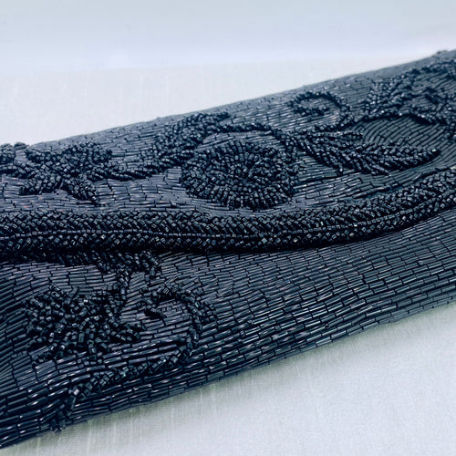 1950s Black Beaded Floral Clutch