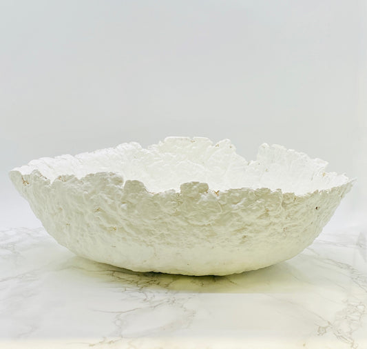 Handmade Paper Mache Bowl – White Decorative Bowl for Modern Rustic Home Décor