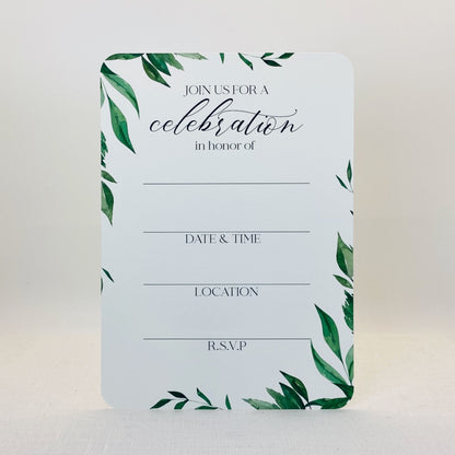 Fill-In Invitations with Envelopes, Greenery Invites for Bridal Shower, Birthday Party, Dinner Party, Baby Shower, Brunch and Parties (Set of 8) - Gallery360 Designs