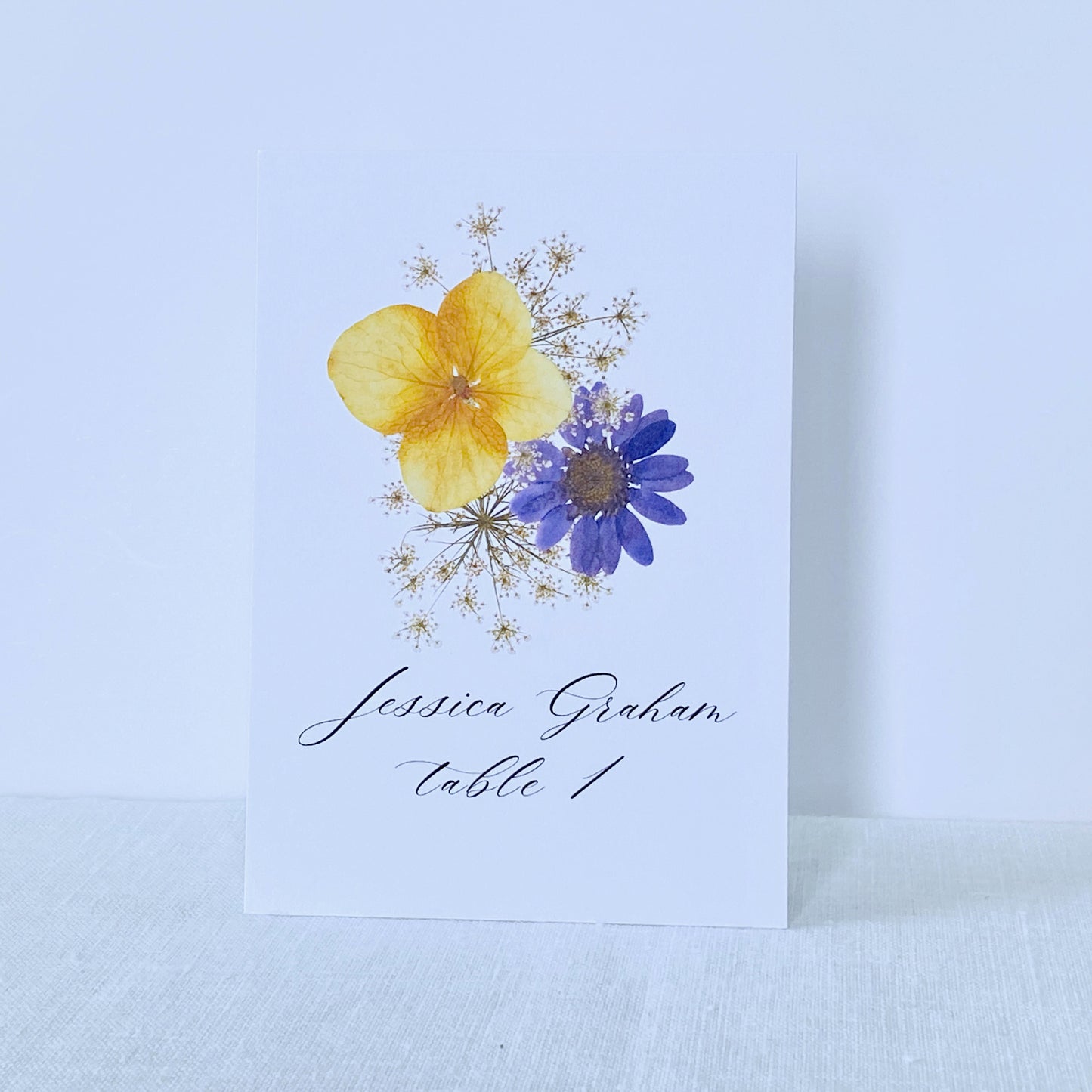Place Cards with Pressed Flower Illustrations for Weddings, Showers, and Dinner Parties
