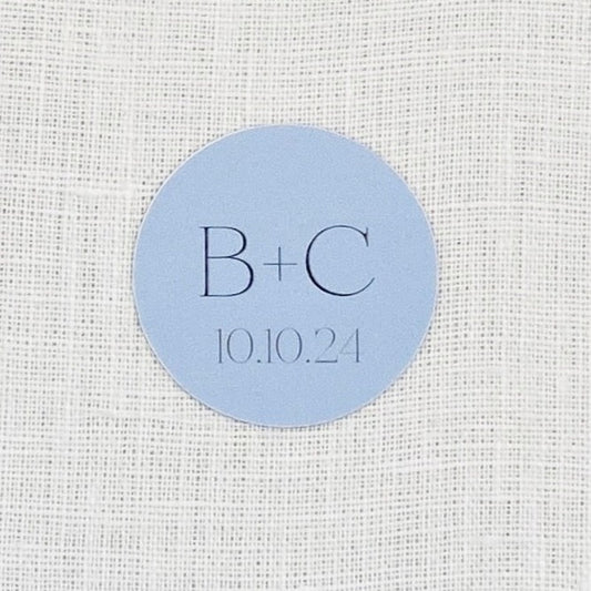 Dusty Blue Wedding Stickers with Couples Initial for Favors and Envelopes