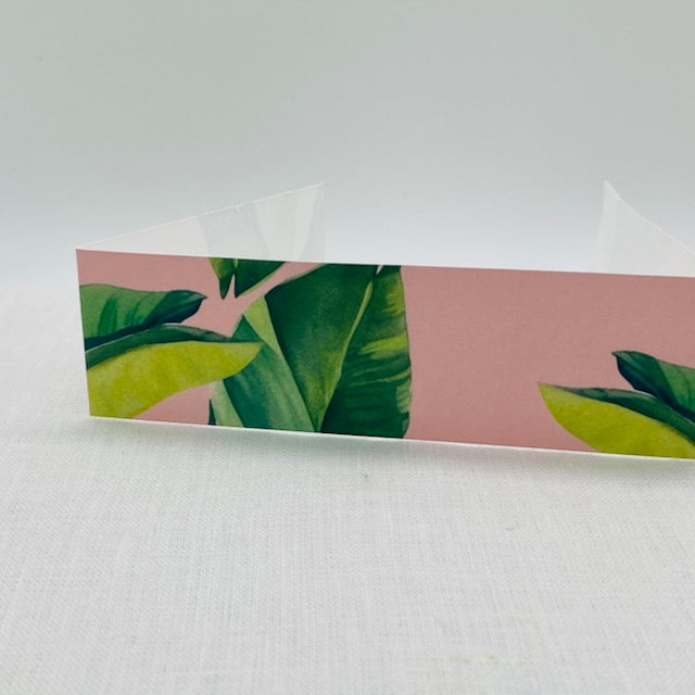 Tropical Banana Leaf Pink and Green Belly Bands for Wedding Invitations, Botanical Belly Bands for Wedding Invitations, 1.5" ( 50 Pack)