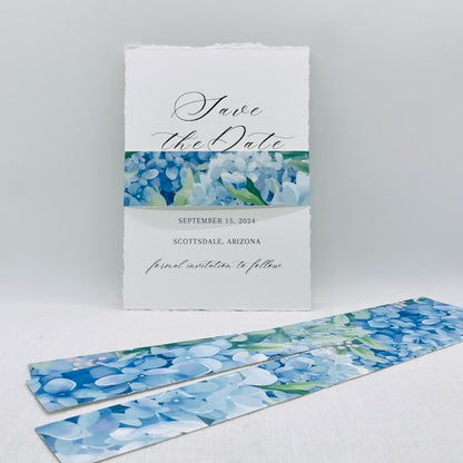 Blue Hydrangea Belly Bands for Wedding Invitations, Botanical Belly Bands for Wedding Invitations, 1.5" ( 50 Pack)