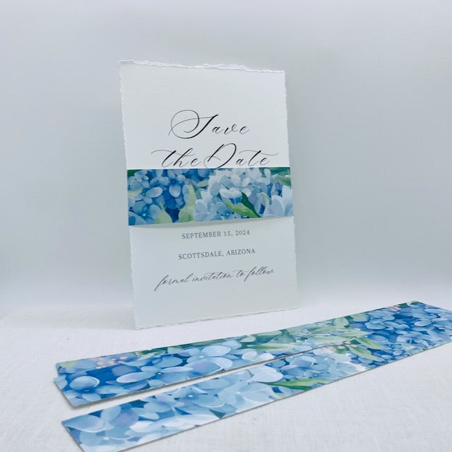 Blue Hydrangea Belly Bands for Wedding Invitations, Botanical Belly Bands for Wedding Invitations, 1.5" ( 50 Pack) - Gallery360 Designs