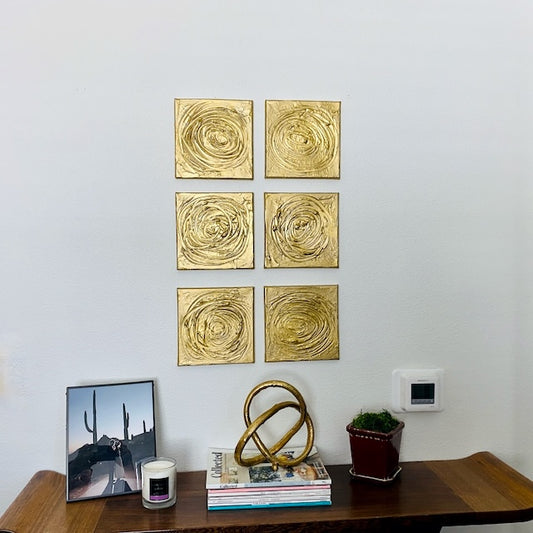 Gold Paintings, Gold Textured Wall Decor,Original Art Gold Circle Art Gold Art 8 pc Set