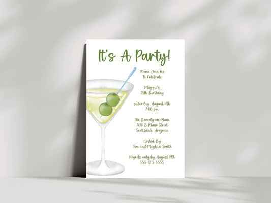 Martini Themed Party Invitation, Custom Invitation