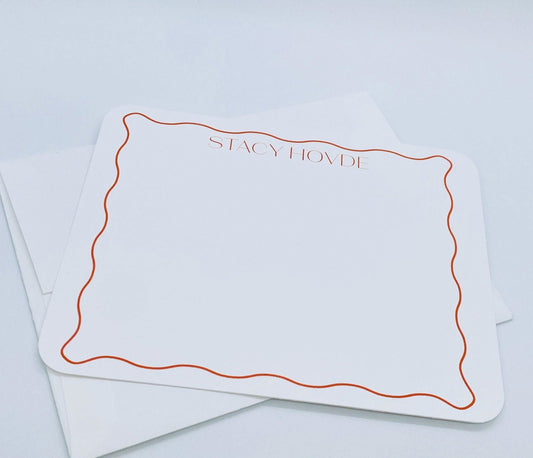 Orange Wavy Border Personalized Note Cards, Set of 20 - Gallery360 Designs - #tag1# -  - Orange Wavy Border Personalized Note Cards, Set of 20 -  - #tag1#