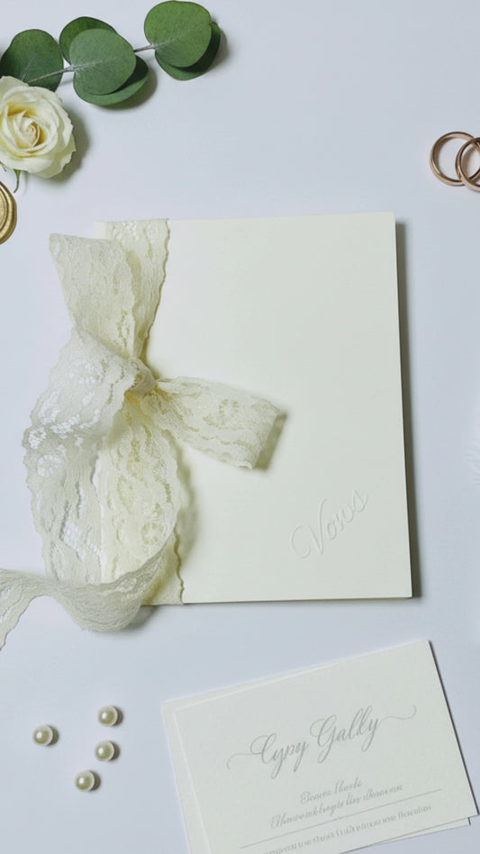 Embossed Ivory Wedding Vow Books with lace ribbon - Set of 2 Minimalist Keepsakes
