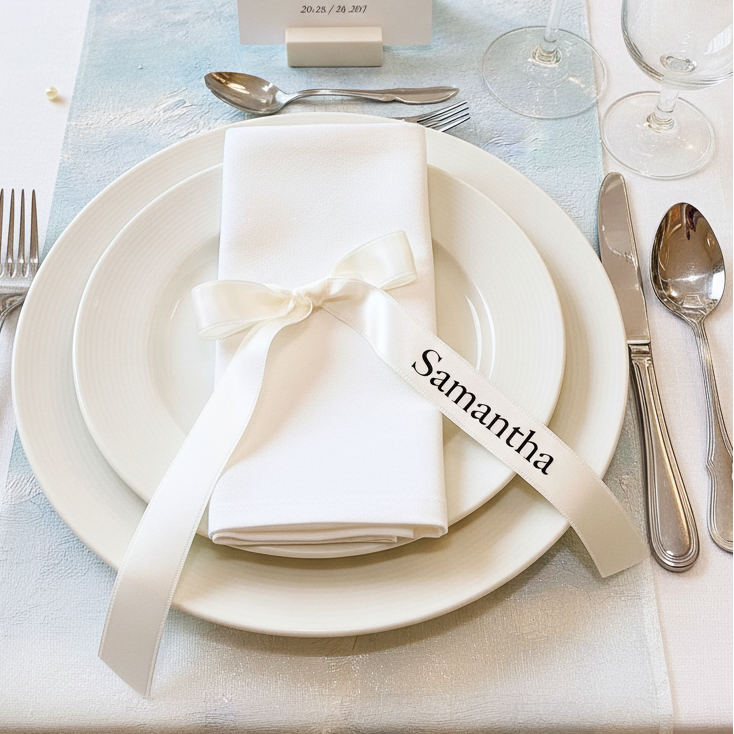 Ribbon Name Place Tag | Personalized Satin Name Ribbon  | Bow Place Cards